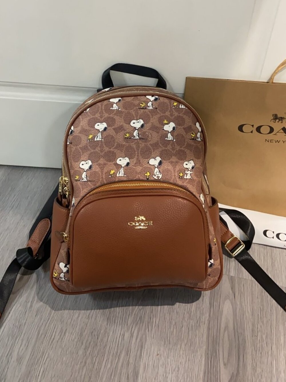 ✨Coach X Peanuts Mini Backpack Snoopy Woodstock Signature Canvas Backpack